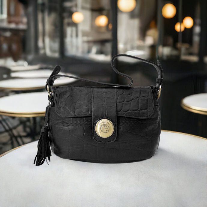 Sac vintage en cuir Jacques Esterel : Un classique intemporel noir